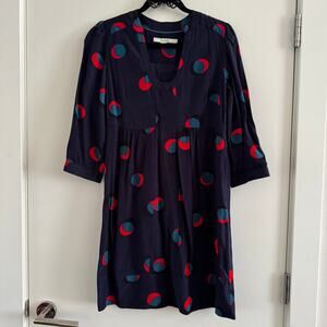 BODEN Mollie Mini Dress Navy Blue Red Black Polka Dot Long Women's Sleeve Sz 2